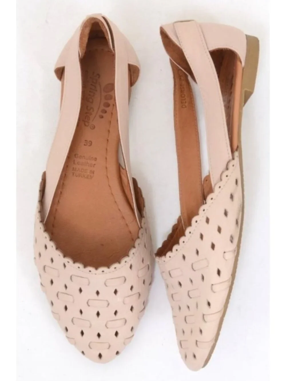 Spring Step Delorse Women's 8.5 (EUR 39)  Scalloped Ballet Pink D'orsay Flats